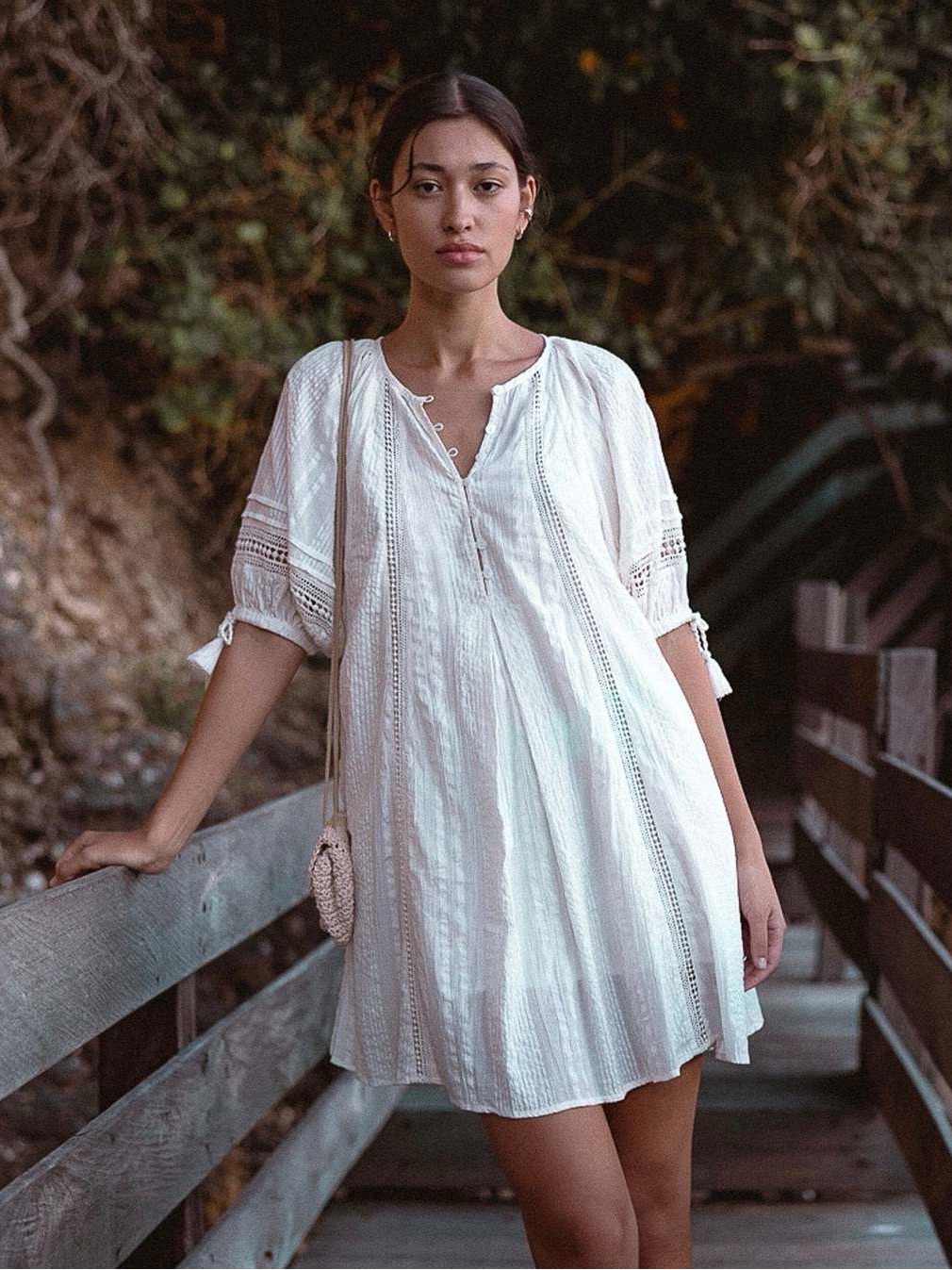 Cleobella Peasant Coquette Cottagecore Dainty Romantic Mini Tunic Dress Dainty